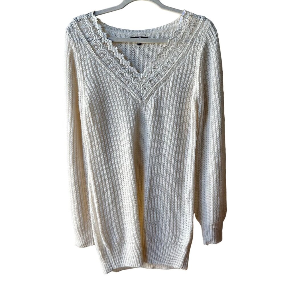MM by My Michelle Acrylic Cream Knit Lace Tunic Sweater Womens Size Small